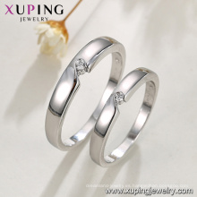 2018 Xuping joyería de moda rodiada anillo de oro de color blanco, un solo diamante piedra anillos de pareja de diseño simple para mujeres